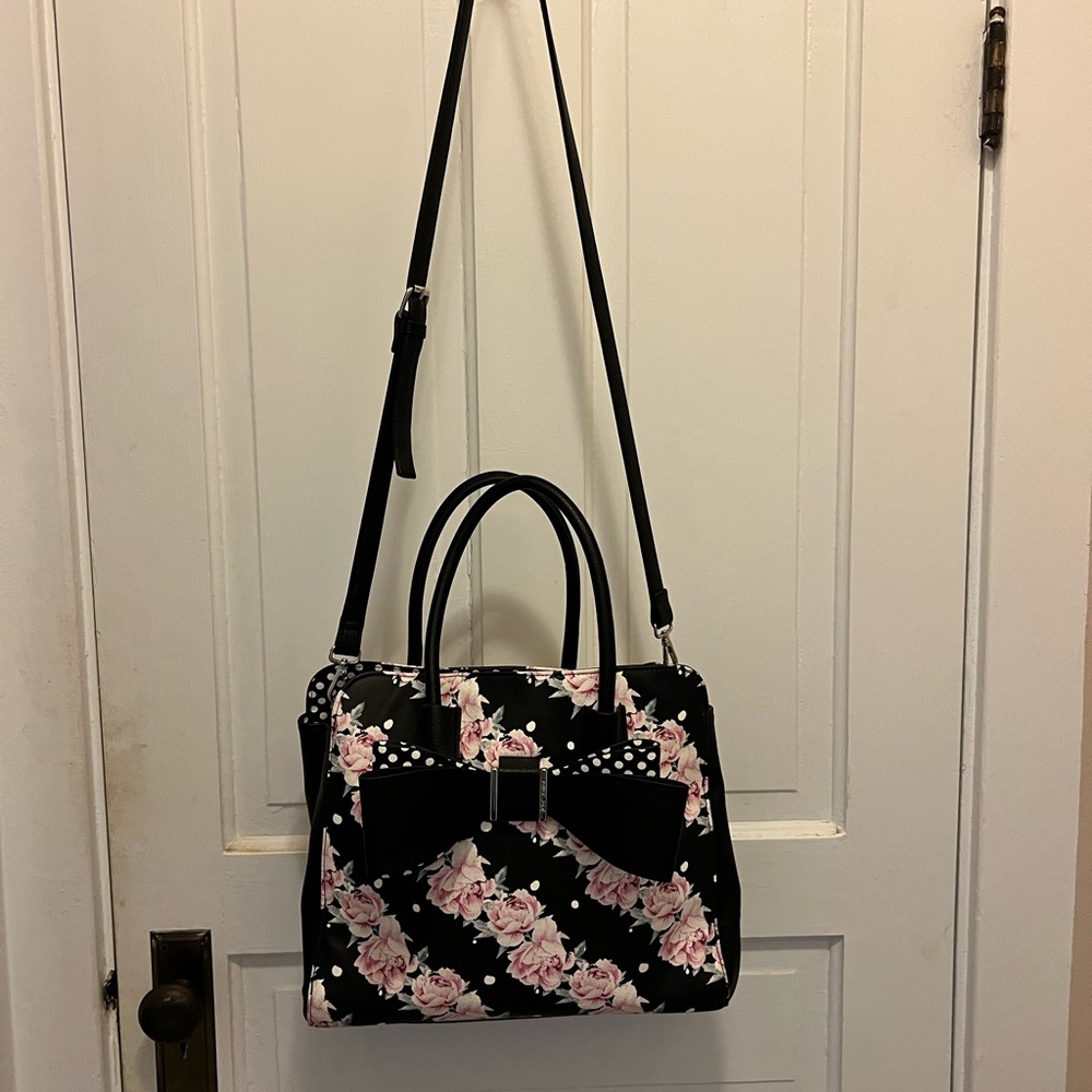 Betsey Johnson Black and Pink Floral Shoulder Bag